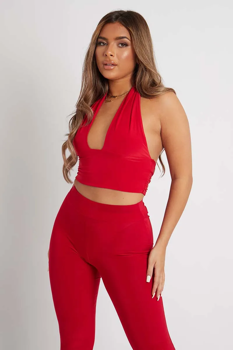 Red Halter Neck Slinky Crop Top - Jessabel sold by Rebellious Fashion