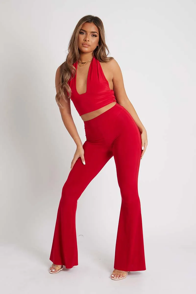 Red Halter Neck Slinky Crop Top - Jessabel sold by Rebellious Fashion product image thumbnail 3