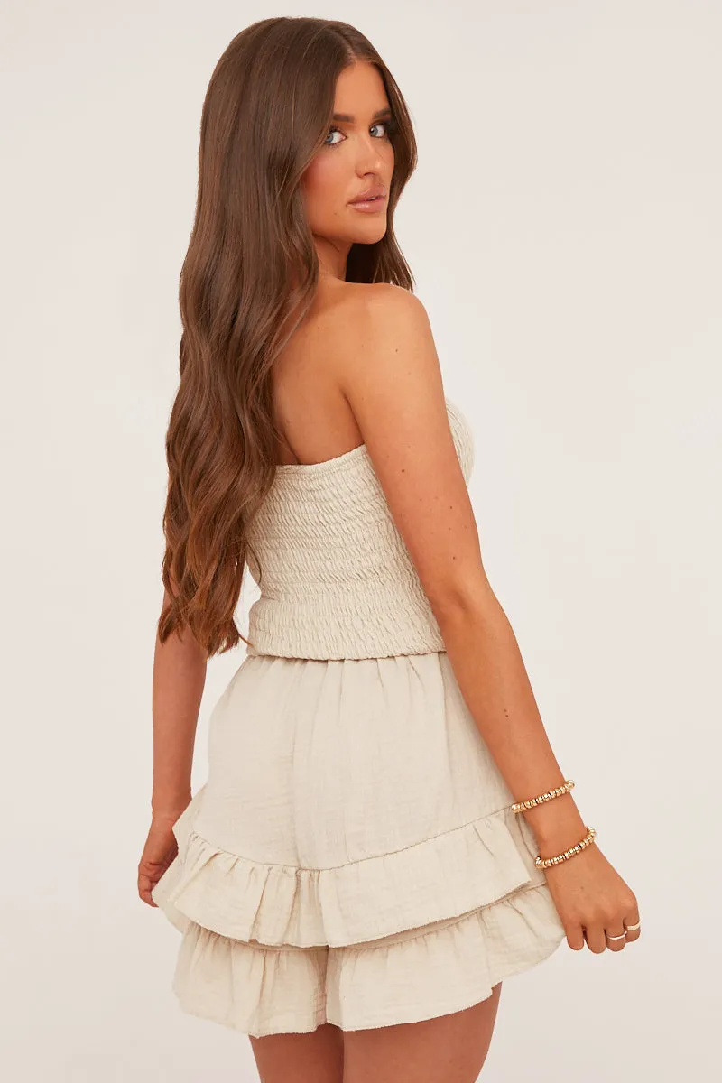 Beige Bandeau Shirring Detail Frill Hem Playsuit - Dacey sold by Rebellious Fashion product image thumbnail 4