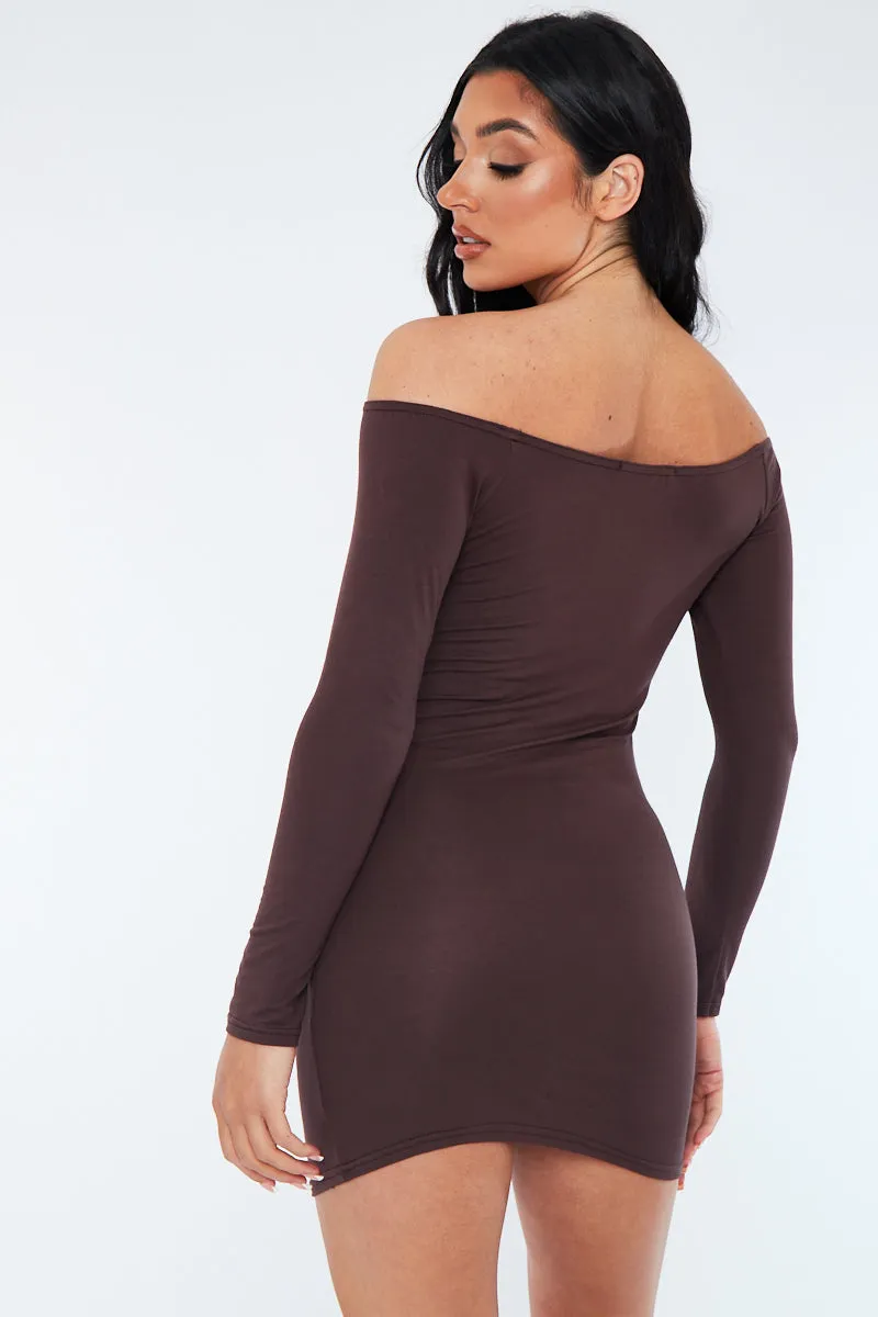 Chocolate Bardot Jersey Mini Dress - Alayna sold by Rebellious Fashion product image thumbnail 5
