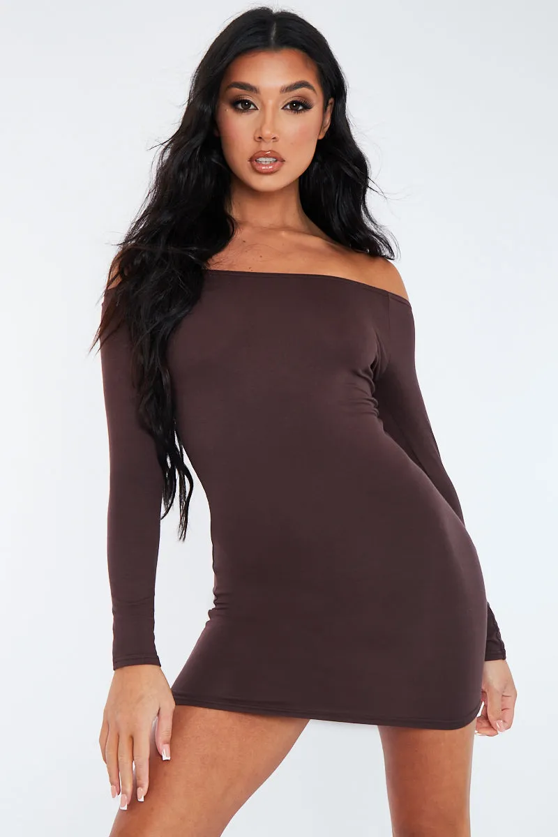 Chocolate Bardot Jersey Mini Dress - Alayna sold by Rebellious Fashion product image thumbnail 3