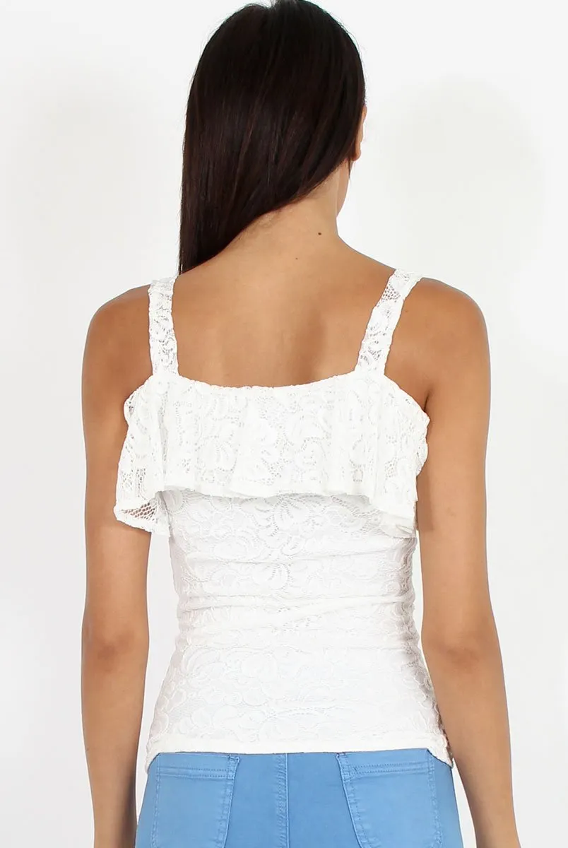 White Lace Strap Frill Top - Missy sold by Rebellious Fashion product image thumbnail 5