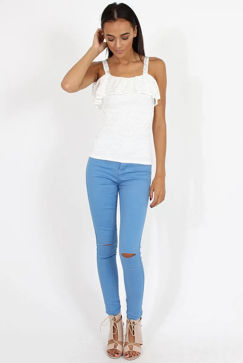 White Lace Strap Frill Top - Missy sold by Rebellious Fashion product image thumbnail 3