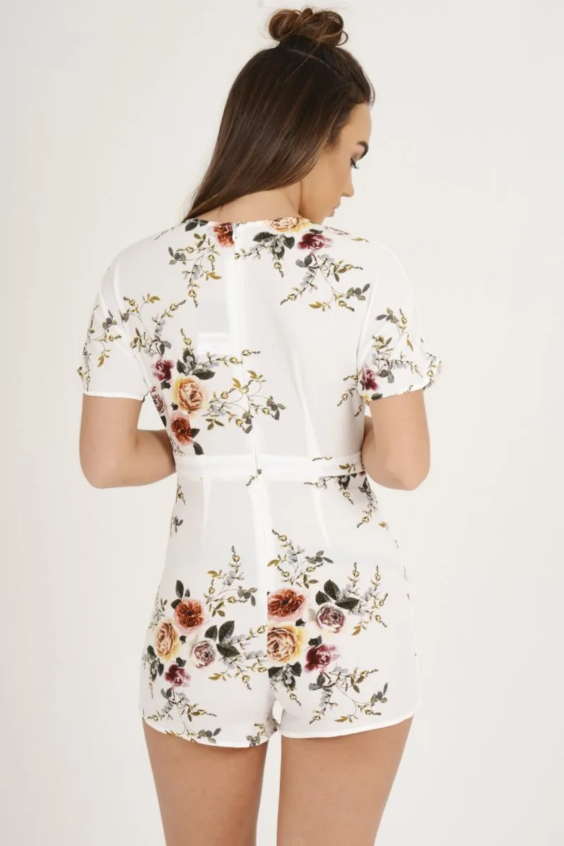 White Floral V Cut Playsuit - Dianne sold by Rebellious Fashion product image thumbnail 4
