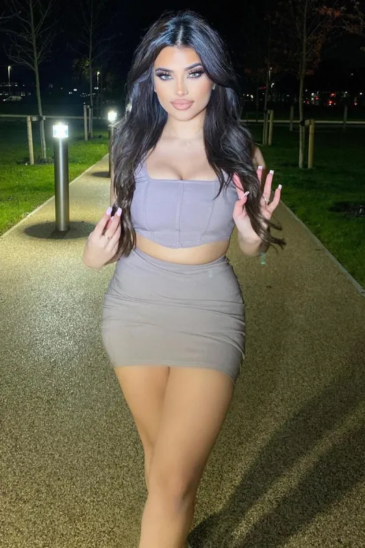 Beige Corset Crop Top & Mini Skirt Set - Bella sold by Rebellious Fashion