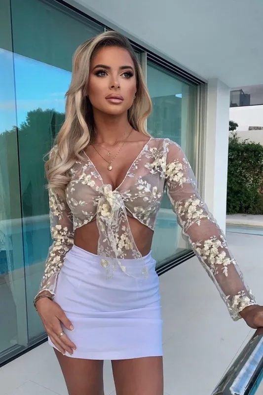 White Woven High Waist Zip Side Mini Skirt - Ashli sold by Rebellious Fashion