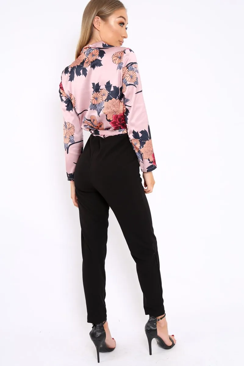 Rose Floral Plunge Satin Wrap Front Jumpsuit - Talulah sold by Rebellious Fashion product image thumbnail 3