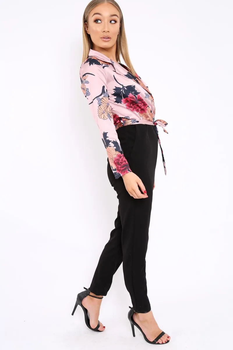 Rose Floral Plunge Satin Wrap Front Jumpsuit - Talulah sold by Rebellious Fashion product image thumbnail 2