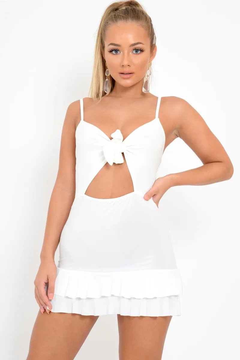 White Slinky Tie Front Ruffle Dress - Keli sold by Rebellious Fashion product image thumbnail 3