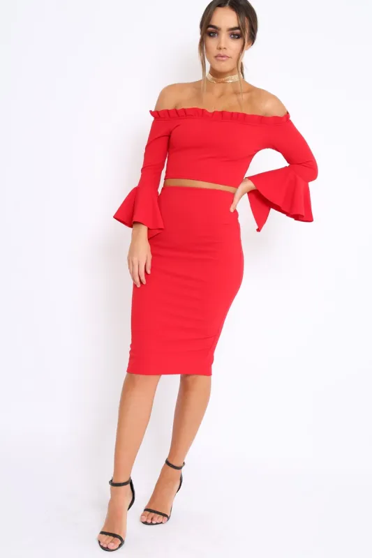 Red Midi Bodycon Skirt - Tiffy sold by Rebellious Fashion