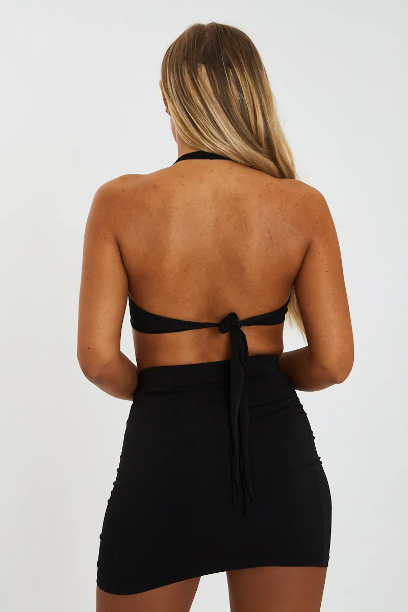 Black Halter Neck Crop Top & Mini Skirt Set - Rayal sold by Rebellious Fashion product image thumbnail 3