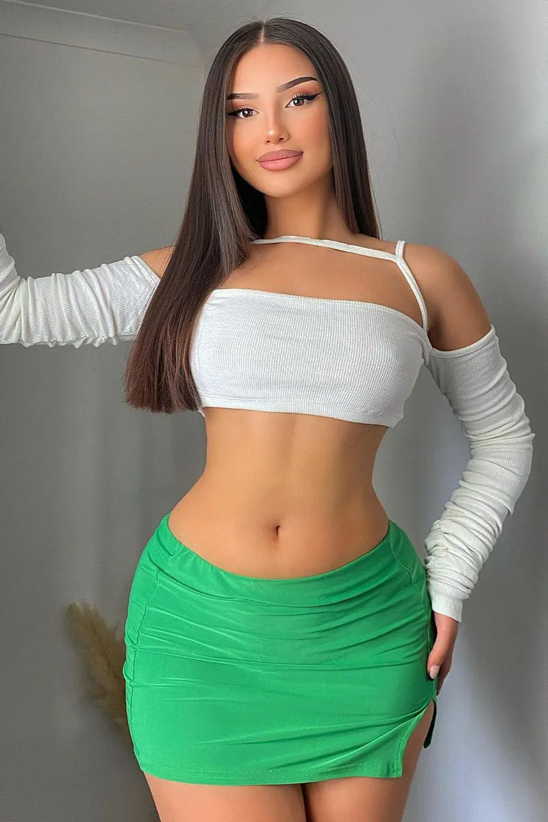 Green Slinky Slit Hem Micro Mini Skirt - Jaya sold by Rebellious Fashion product image thumbnail 5