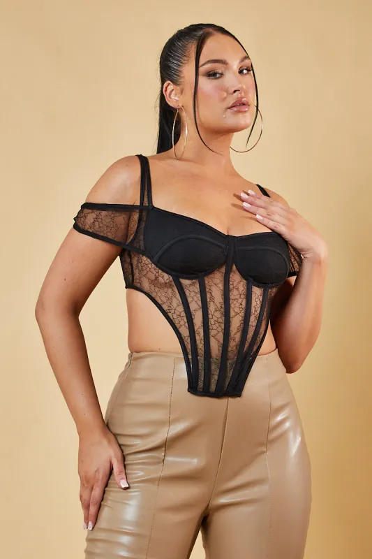 Black Lace Corset Cropped Top - Eliza sold by Rebellious Fashion