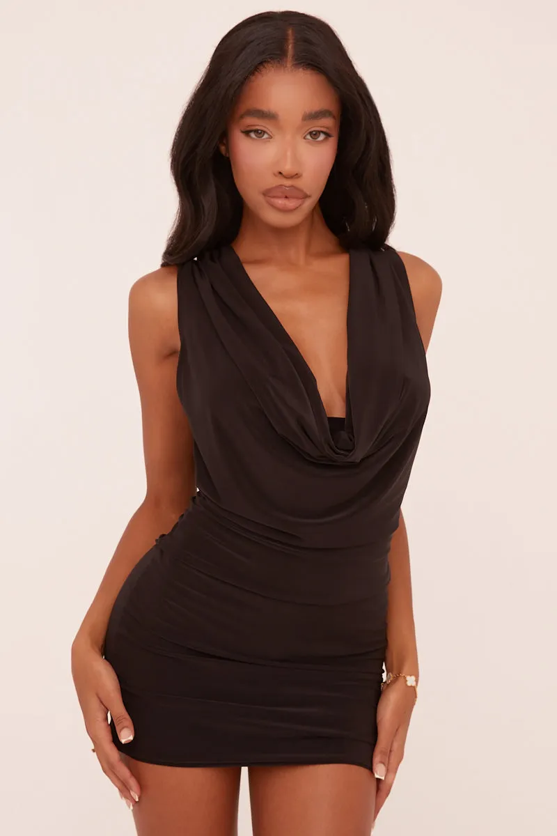 Black Cowl Neck Sleeveless Bodycon Mini Dress - Clara sold by Rebellious Fashion