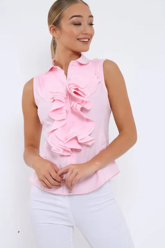 Pink Sleeveless Ruffle Shirt - Samarra sold by Rebellious Fashion