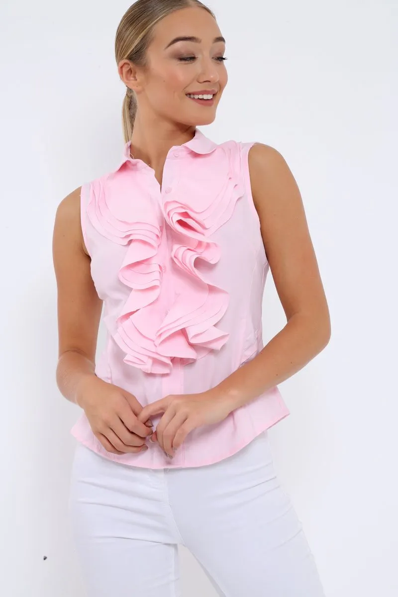 Pink Sleeveless Ruffle Shirt - Samarra sold by Rebellious Fashion
