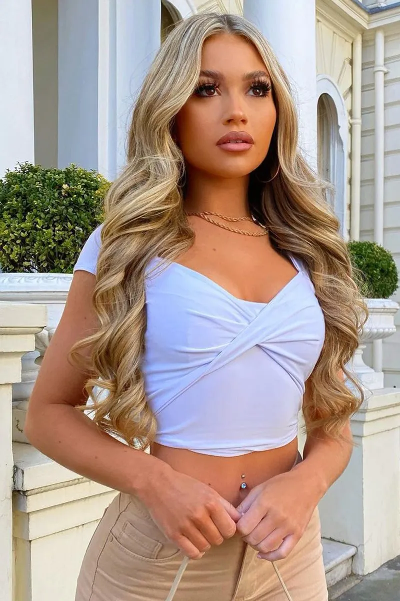 White Slinky Twist Front Crop Top - Diane sold by Rebellious Fashion product image thumbnail 2