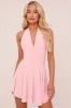 Pink Halter Plunge Neck Mini Dress - Pippa sold by Rebellious Fashion