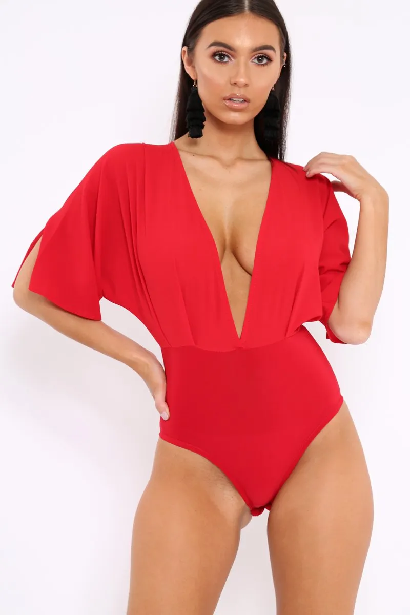 Red Plunge Bodysuit - Florence sold by Rebellious Fashion