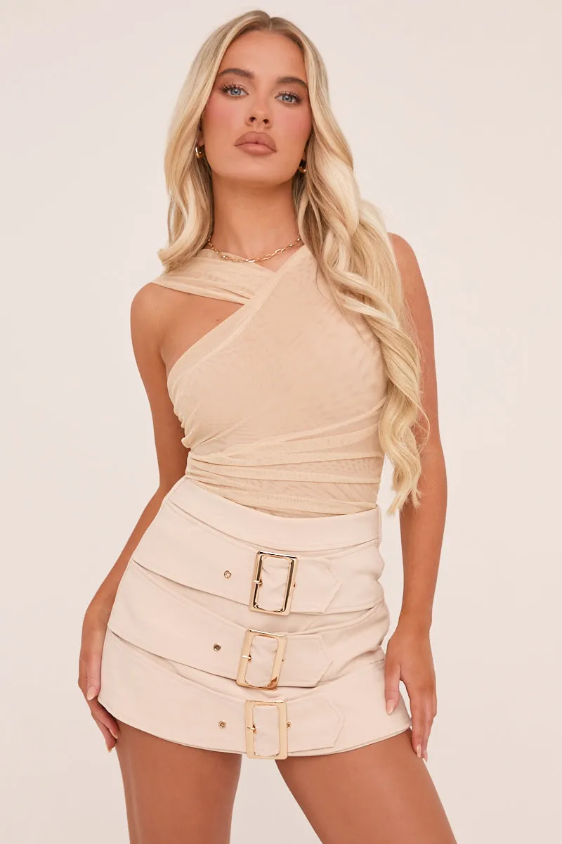 Stone Mesh Asymmetric Strap Bodysuit - Blessing sold by Rebellious Fashion