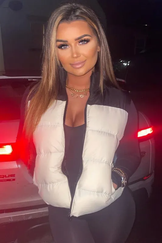 Cream Contrast Front Puffer Gilet - Mikenzie sold by Rebellious Fashion