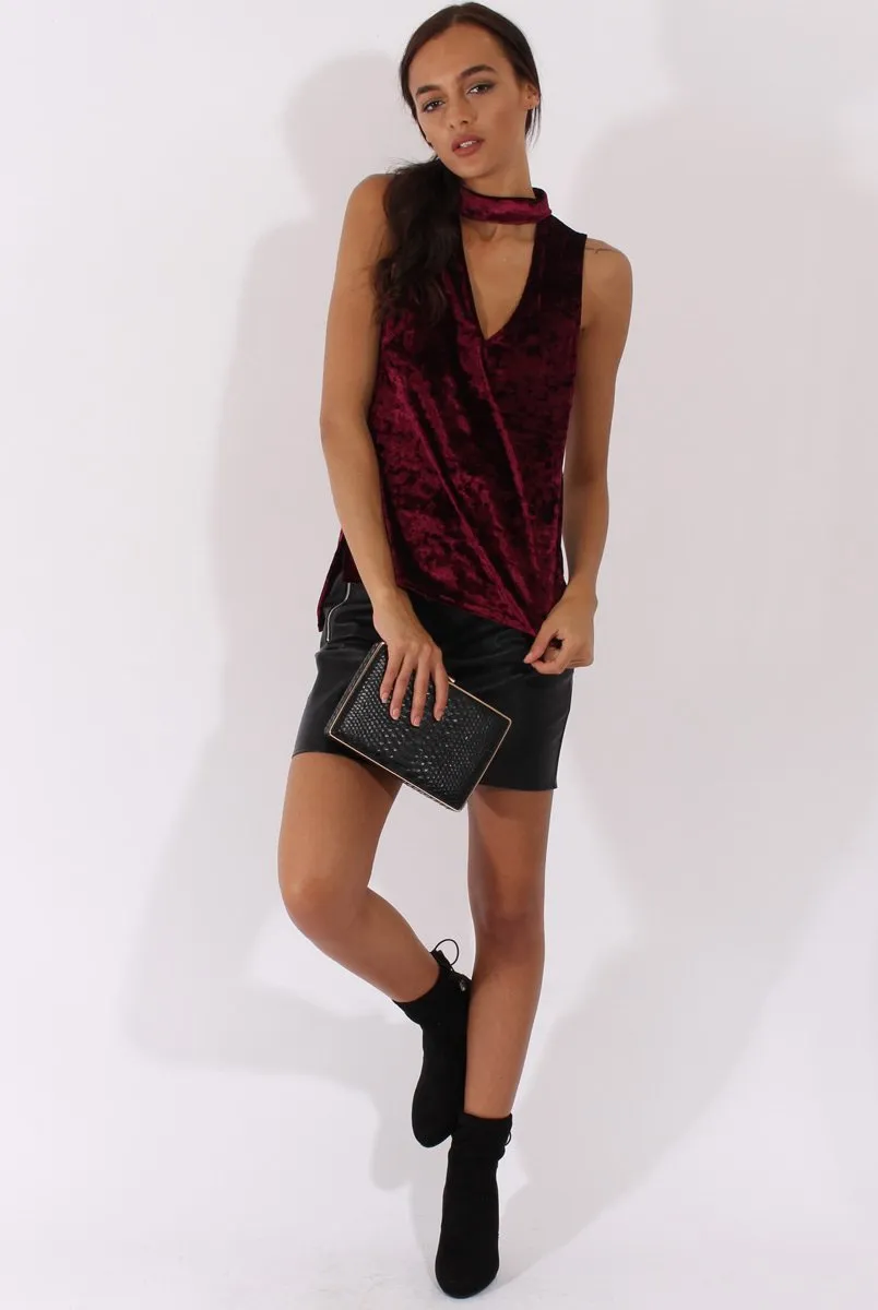 Wine Crushed Velvet Cut Out High Neck Top - Morgan sold by Rebellious Fashion product image thumbnail 4