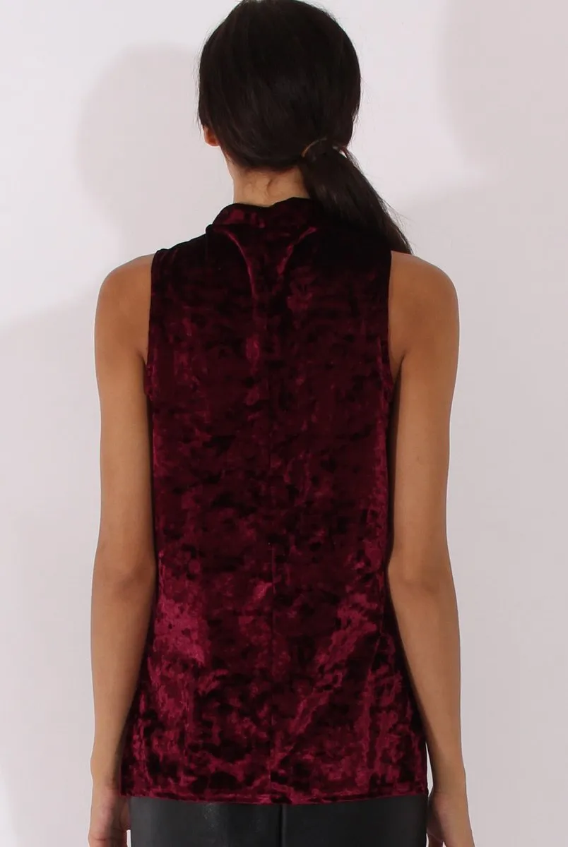 Wine Crushed Velvet Cut Out High Neck Top - Morgan sold by Rebellious Fashion product image thumbnail 3