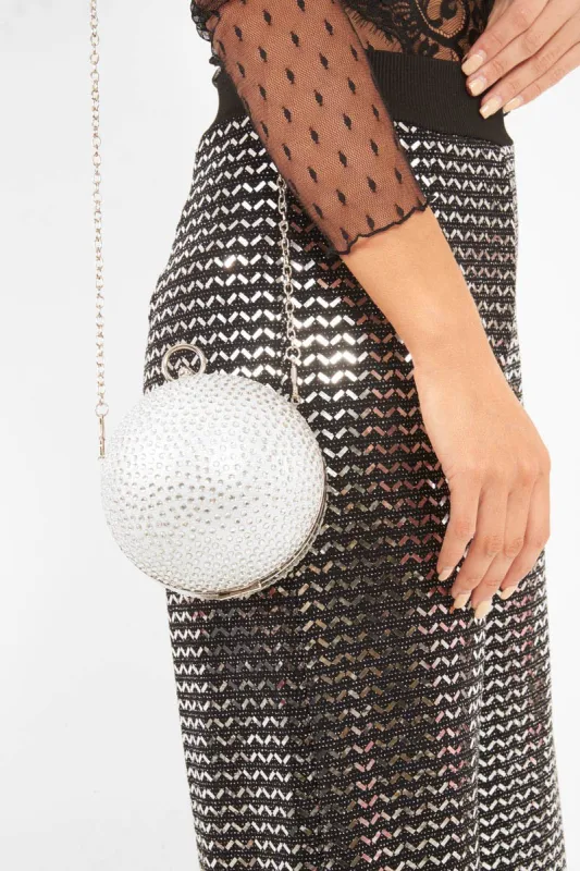 Silver Diamante Sphere Bag - Tayla sold by Rebellious Fashion