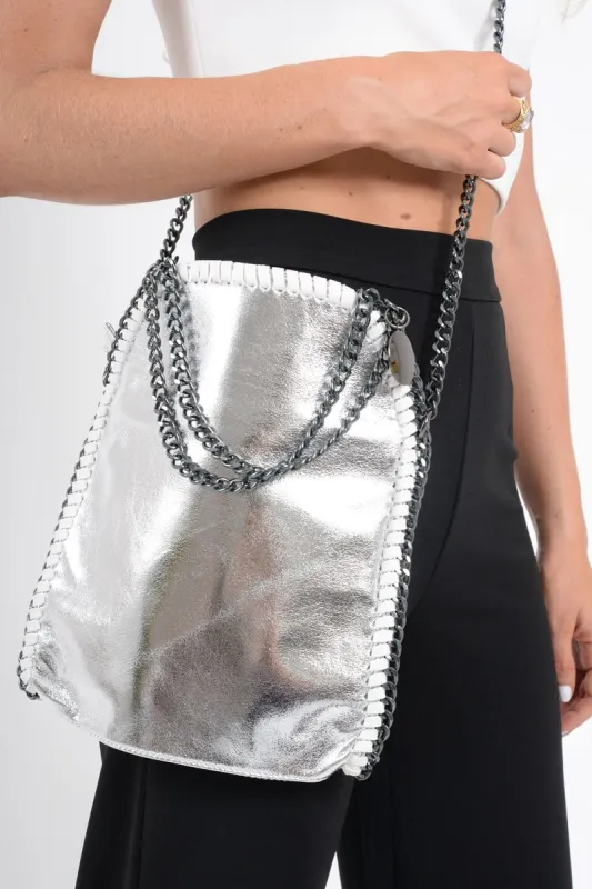 Silver Chain Trim Shoulder Bag - Errin sold by Rebellious Fashion
