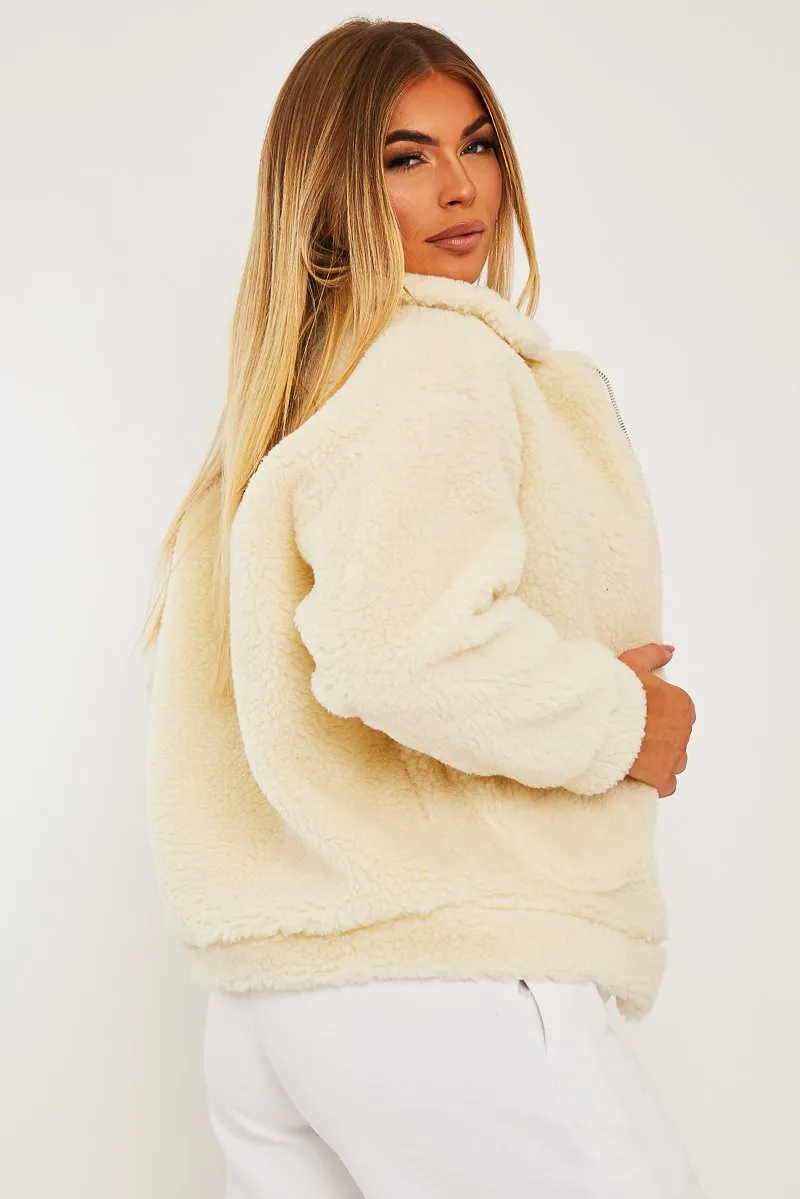 Cream Collar Zip Front Borg Teddy Jacket - Kaleah sold by Rebellious Fashion product image thumbnail 5