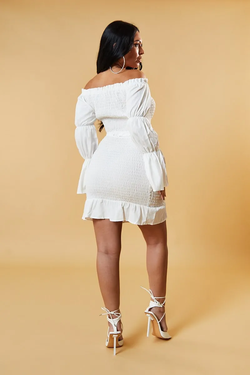 White Shirring Detail Bardot Top & Mini Skirt Co-ord Set - Connie sold by Rebellious Fashion product image thumbnail 5