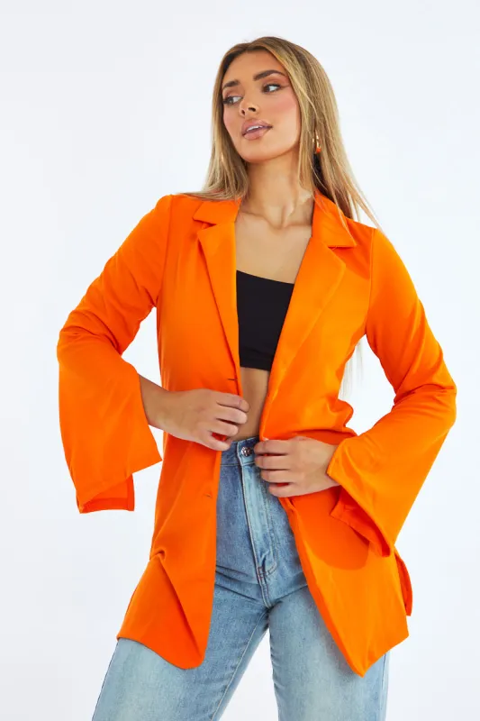 Orange Slit Detail Oversized Longline Blazer - Sibyl sold by Rebellious Fashion