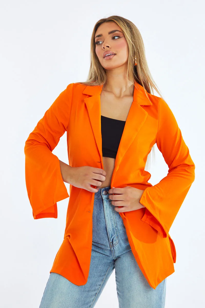 Orange Slit Detail Oversized Longline Blazer - Sibyl sold by Rebellious Fashion