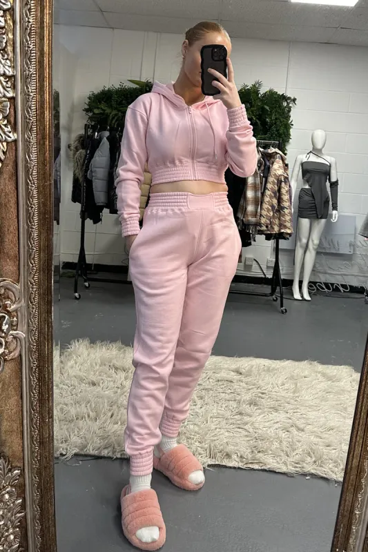 Pink Zip Front Elasticated Detail Loungewear Co-ord Set - Carmel sold by Rebellious Fashion