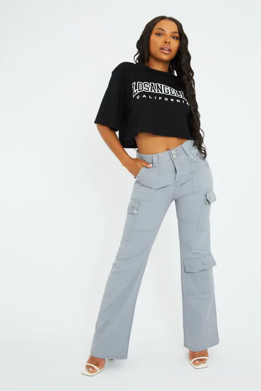 Grey Denim Cargo Trousers - Aileen sold by Rebellious Fashion