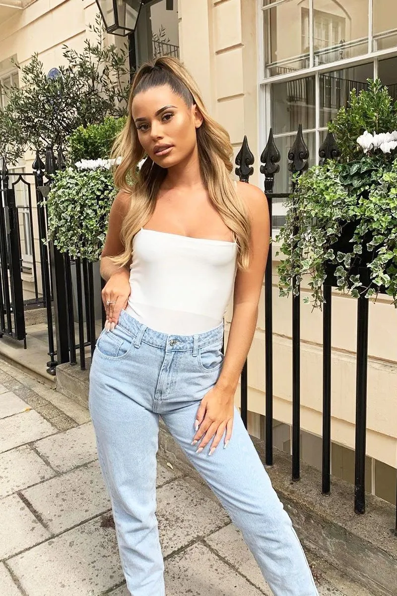 White Slinky Square Neck Bodysuit - Sadie sold by Rebellious Fashion