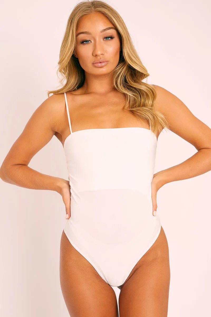 White Slinky Square Neck Bodysuit - Sadie sold by Rebellious Fashion product image thumbnail 3