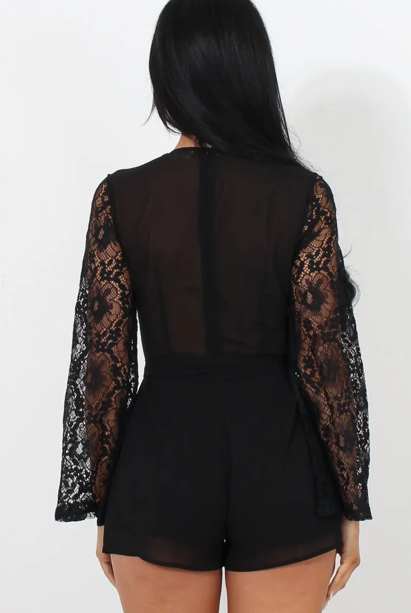 Renae Black Lace Sleeve Playsuit sold by Rebellious Fashion product image thumbnail 2