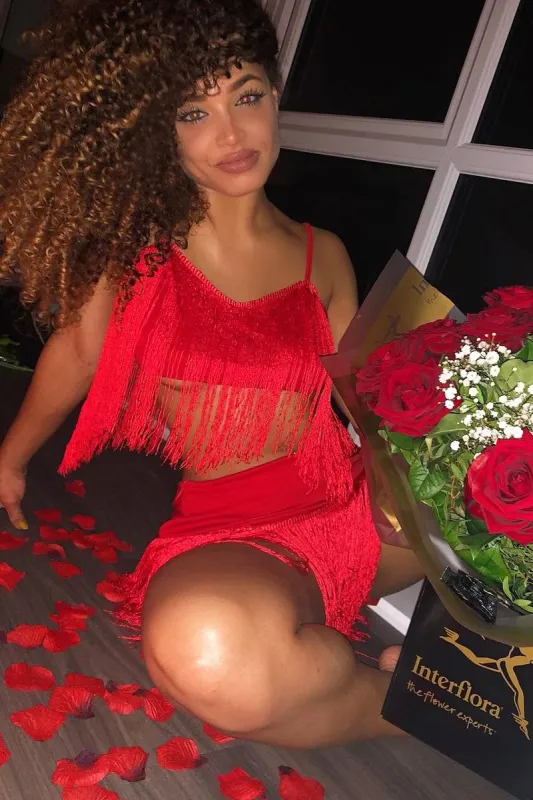 Red Fringe Crop Top Shorts Co-Ord - Lylith sold by Rebellious Fashion