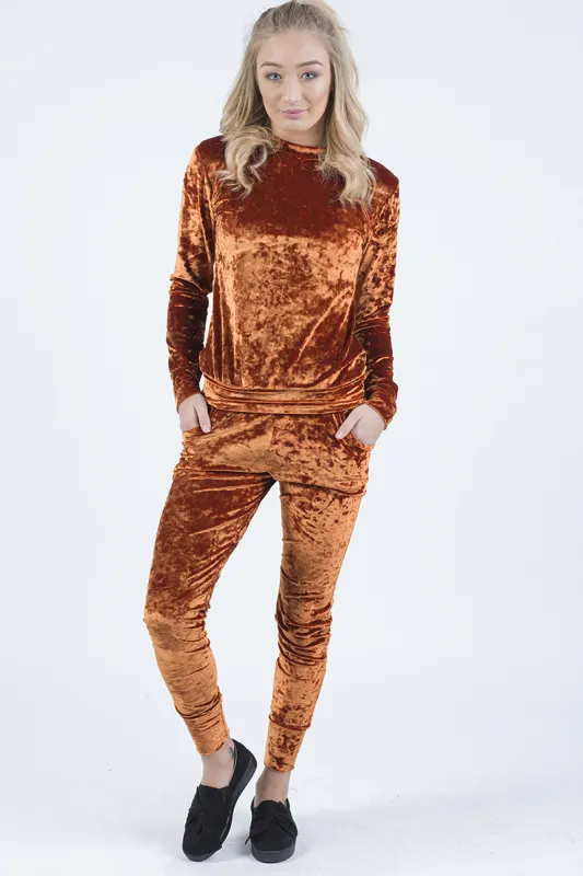 Rust Crushed Velvet Tracksuit - Romy sold by Rebellious Fashion
