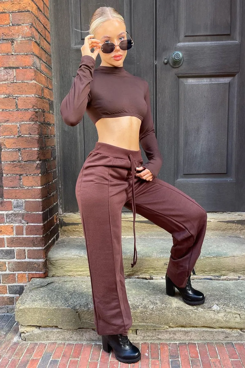 Chocolate Seam Front Wide Leg Joggers - Wren sold by Rebellious Fashion product image thumbnail 5