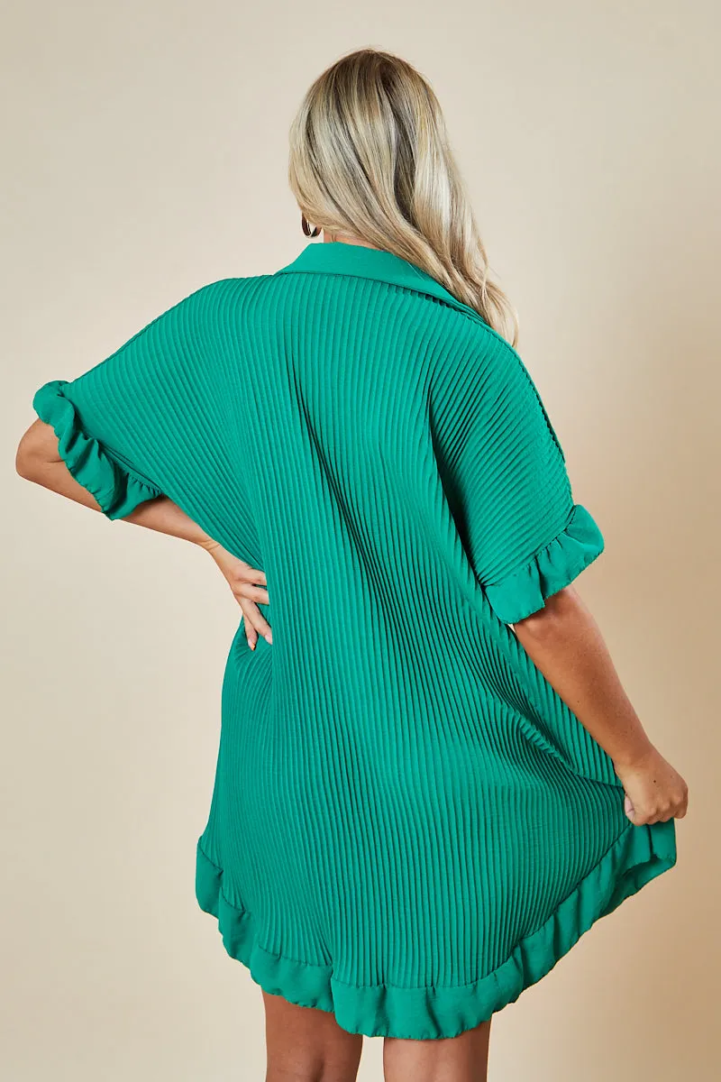 Green Plisse Detail Frill Hem Oversized Dress - Sakura sold by Rebellious Fashion product image thumbnail 4