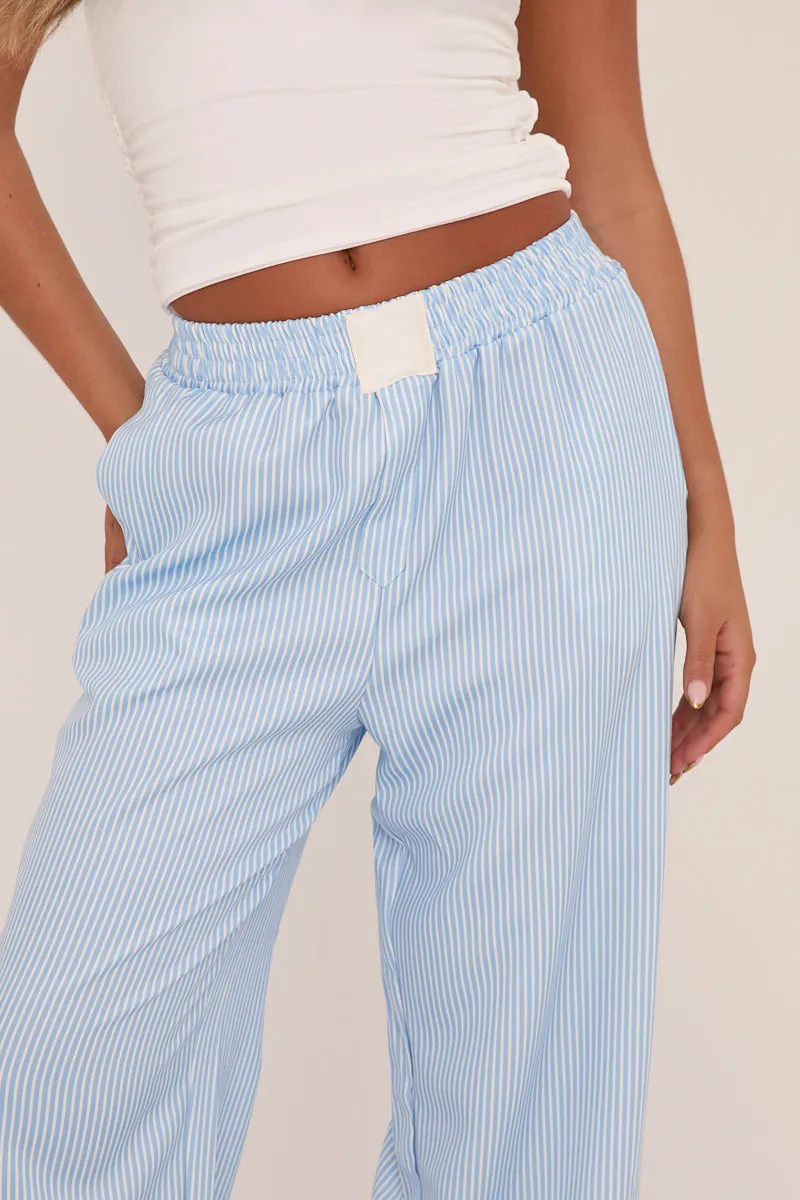 Blue Pinstripe Elasticated Waist Straight Leg Trousers - Doris sold by Rebellious Fashion product image thumbnail 3
