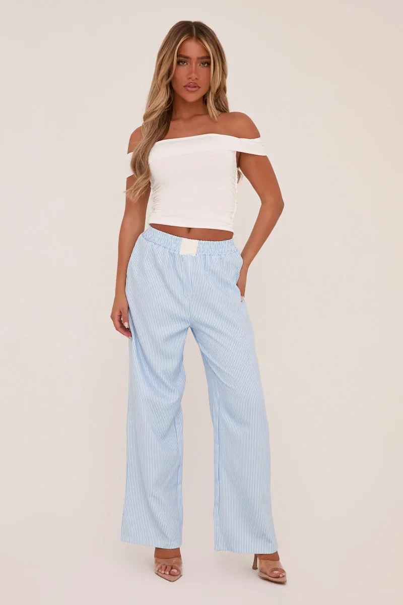 Blue Pinstripe Elasticated Waist Straight Leg Trousers - Doris sold by Rebellious Fashion