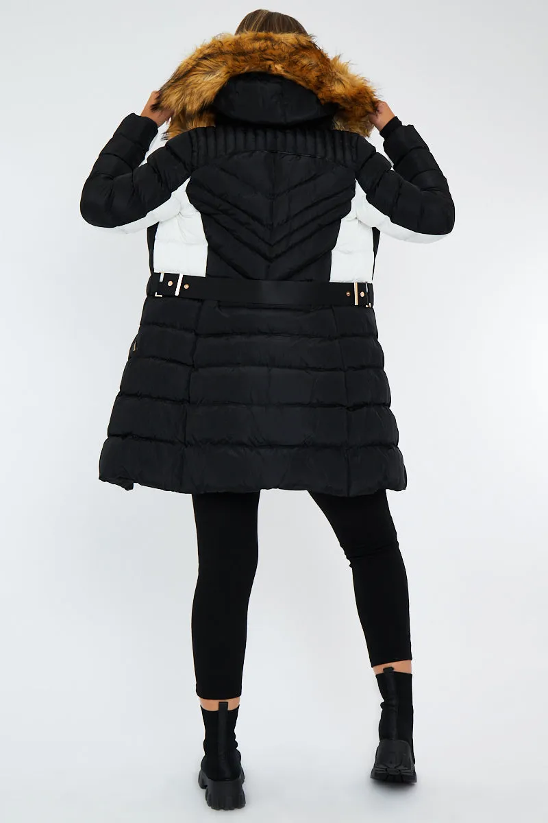 Black Fur Hood Contrast Panel Puffer Coat - Chelsie sold by Rebellious Fashion product image thumbnail 3