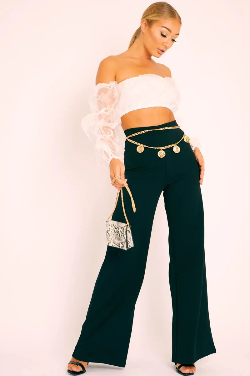 White Organza Bardot Puff Sleeves Crop Top - Teresa sold by Rebellious Fashion product image thumbnail 4