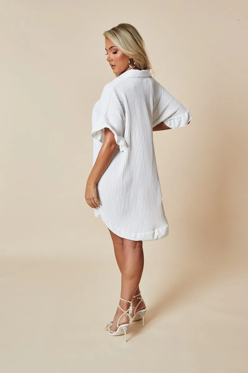 White Plisse Detail Frill Hem Oversized Dress - Sakura sold by Rebellious Fashion product image thumbnail 4