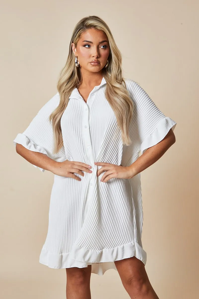 White Plisse Detail Frill Hem Oversized Dress - Sakura sold by Rebellious Fashion product image thumbnail 2