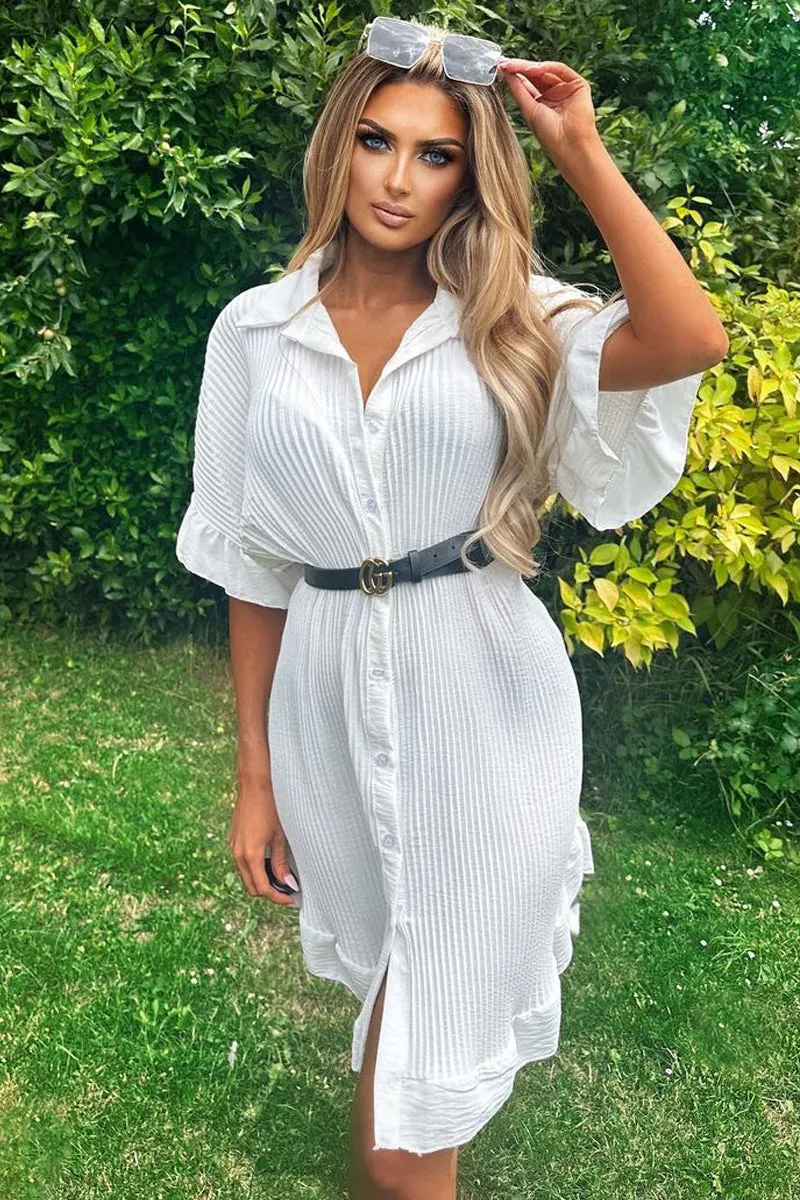 White Plisse Detail Frill Hem Oversized Dress - Sakura sold by Rebellious Fashion product image thumbnail 5