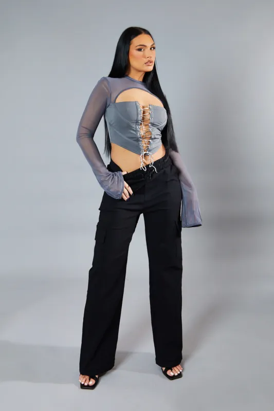 Black Straight Leg Cargo Trousers - Rian sold by Rebellious Fashion